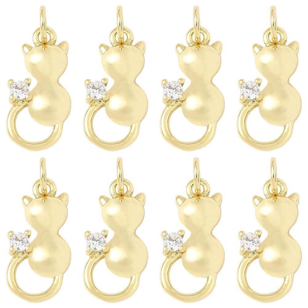 5582 1 Box 10Pcs 18K Gold Plated Brass Cat Charms Back Cutout Animal Kitten